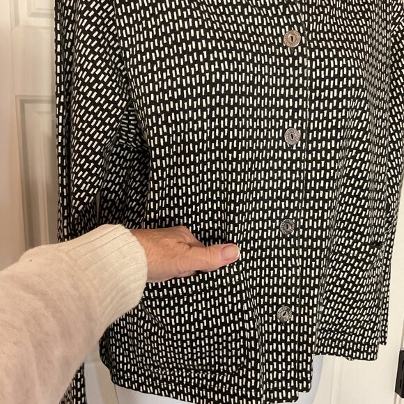 Liz Claiborne 100% Cotton Black White Long Sleeve 2 Front Pockets Jacket S - Picture 2 of 7